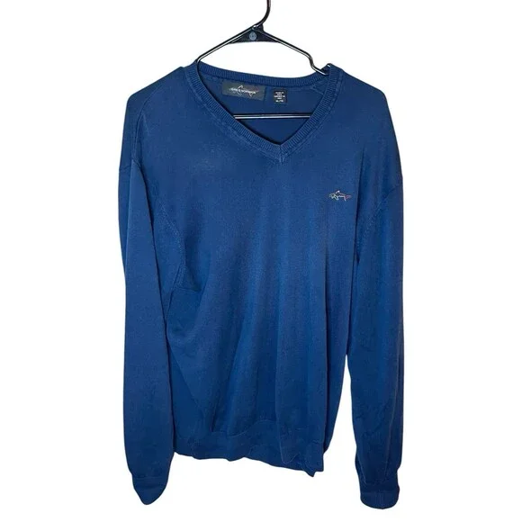 Greg Norman V Neck Pullover Sweater Mens XL Blue Long Sleeve Golf Sweatshirt - Picture 1 of 5
